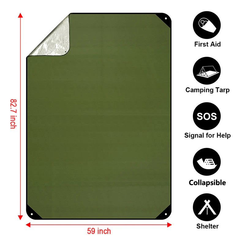 Manta DE EMERGENCIA multifuncional, aislamiento exterior, portátil, almohadilla impermeable a prueba de humedad, dosel de manta de emergencia, 3 en 1 - imagen 4