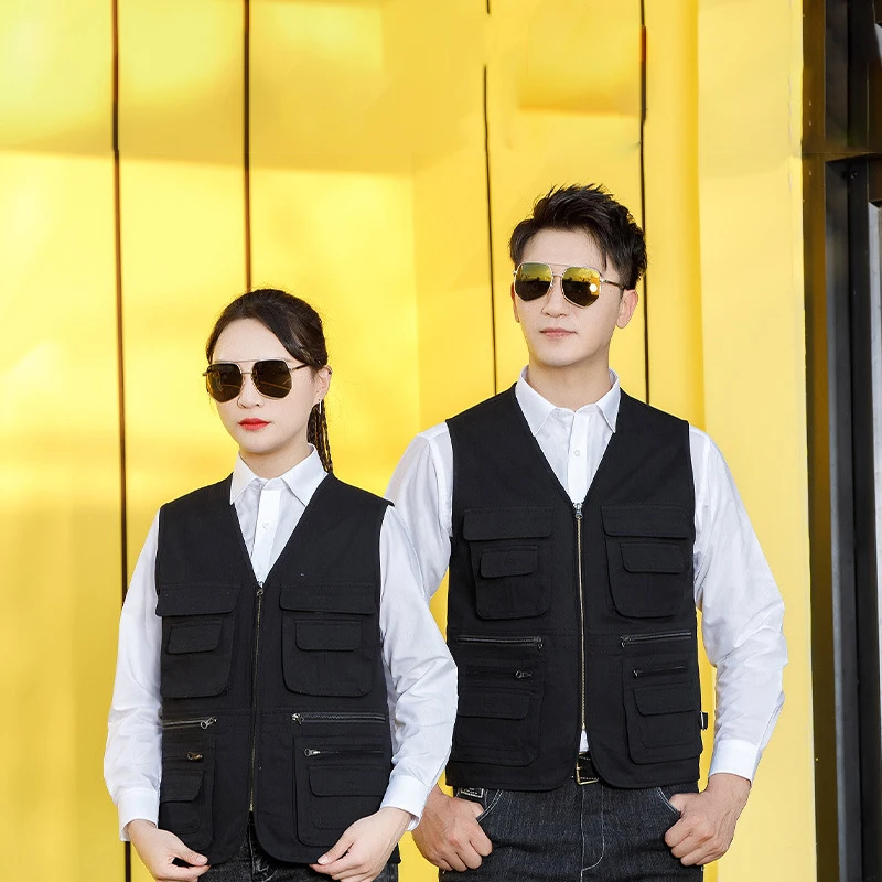 Chaleco de trabajo multibolsillo 100% de algodón para primavera, equipo de seguridad, Protector para exteriores, camiseta sin mangas, guardia de seguridad para construcción, chaleco voluntario - imagen 3