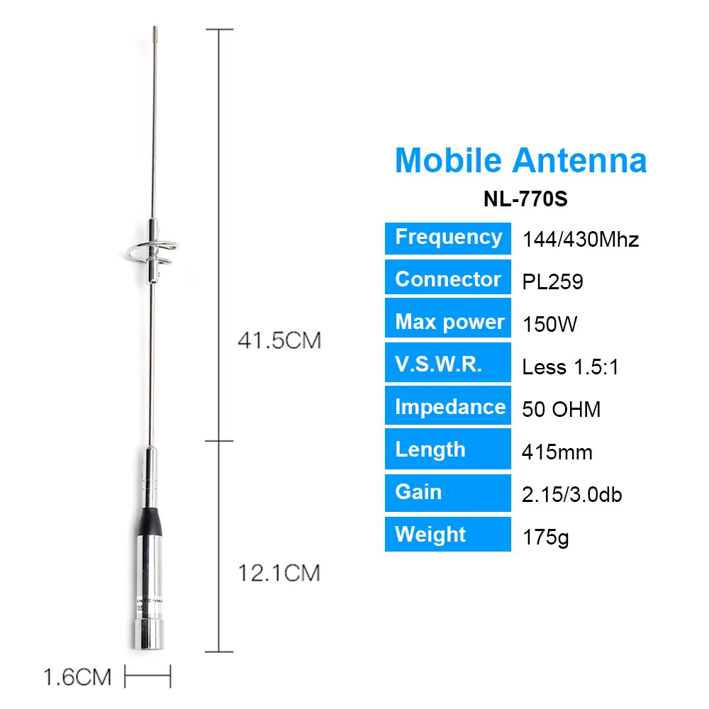 NAGOYA-antena de NL-770S PL259, Conector de banda Dual UHF/VHF 144/430MHz 150W 2,15/3.0dBi, Walkie Talkie, tipo SL16/UHF-J/M - imagen 3