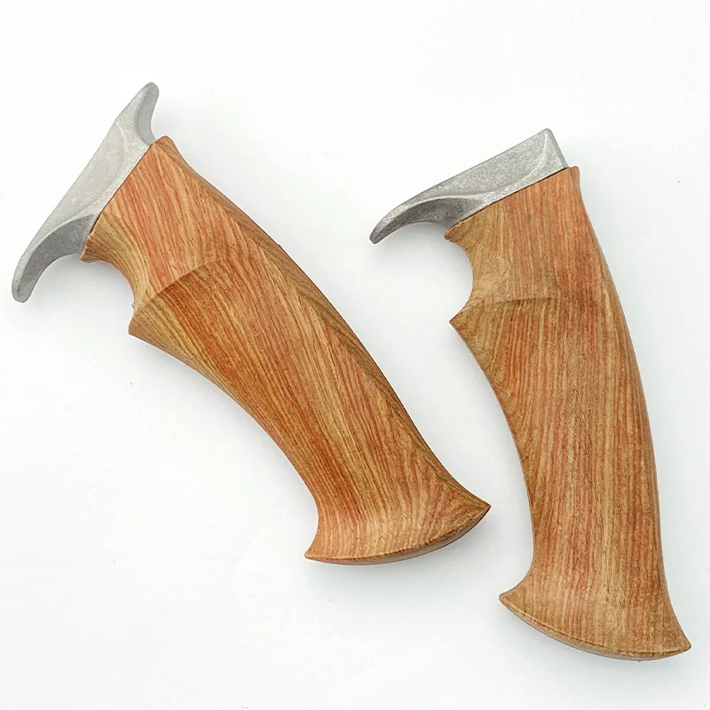 Juego de empuñaduras de madera de rosa con protector de mano de acero para cuchillo recto Bowie, accesorios para MANGO de cuchillo, 1 Juego - imagen 4