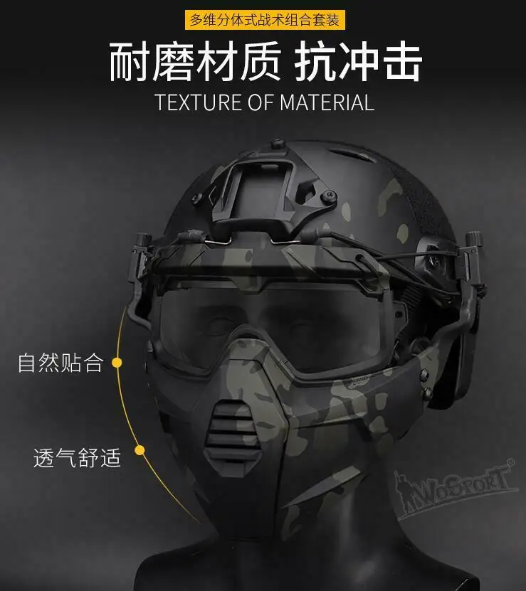 WOSPORT casco táctico tipo dividido, máscara de media cara y gafas de seguridad, lente y conjunto - imagen 5