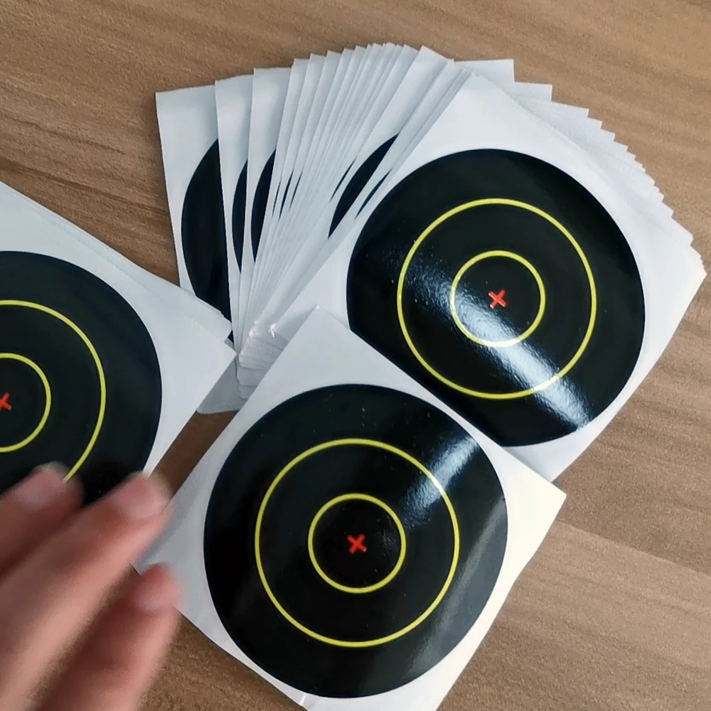 Papel autoadhesivo para disparar, pegatinas de objetivo para practicar tiro, 7cm, 3 pulgadas, 100 unidades, descripción: Sel - imagen 4