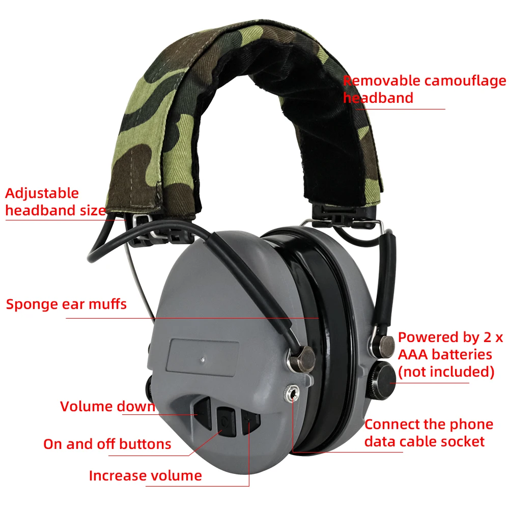 Auriculares electrónicos de protección auditiva con orejeras de Gel MSASordin Tactical Airsoft, color gris - imagen 5