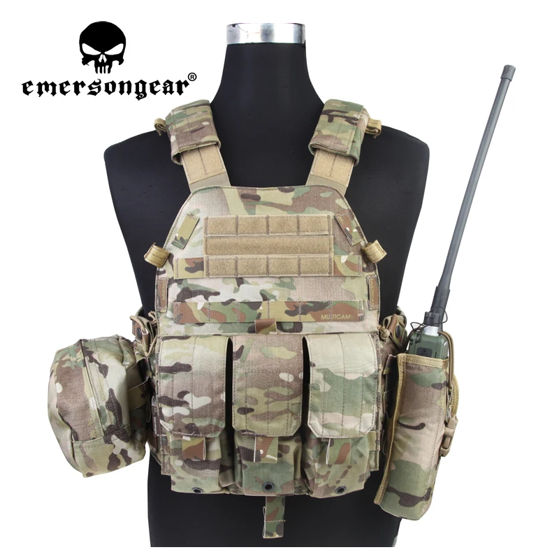 Emersongear para portador de placa estilo LBT6094 con 3 bolsas chaleco táctico equipo de protección armadura protectora para el cuerpo Airsoft caza senderismo - imagen 3