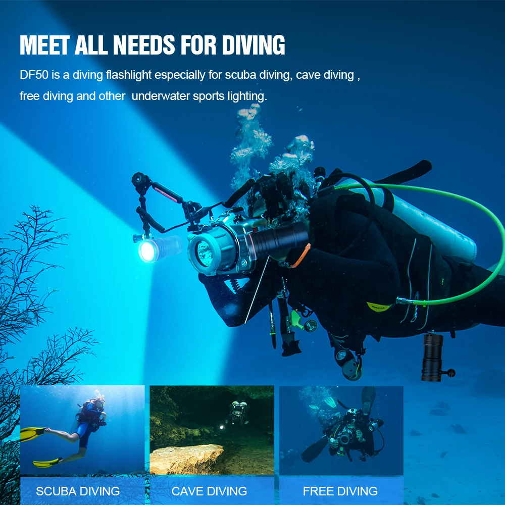 TrustFire DF50 linterna LED de buceo 6500 lúmenes luz de fotografía de vídeo subacuática 100m iluminación de buceo antorcha LED de alto brillo - imagen 5