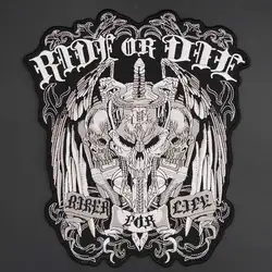 Parche bordado adhesivo calavera biker – Gran tamaño para ropa y bolsos