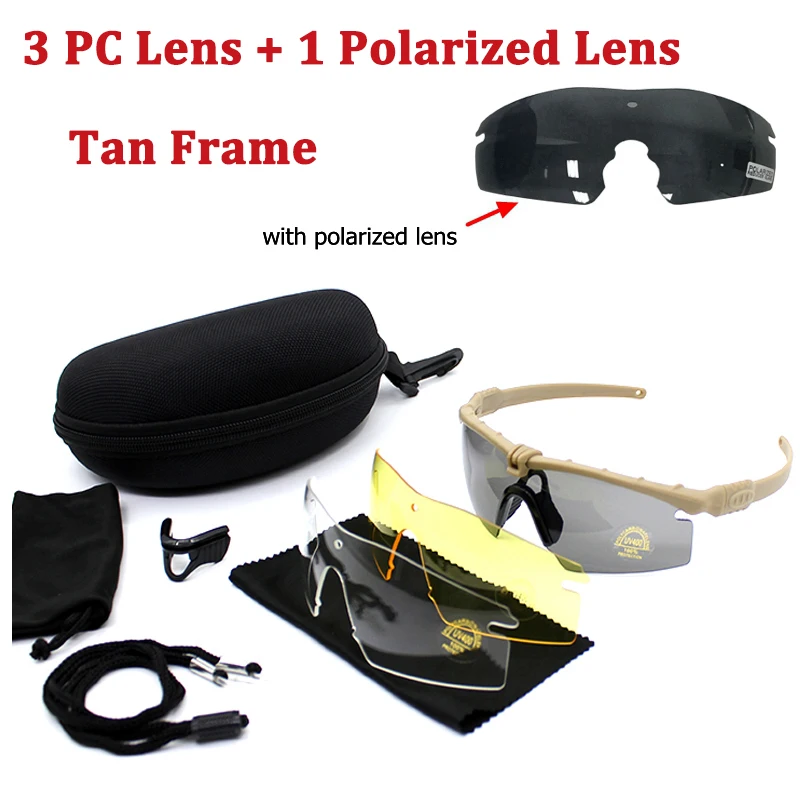 Gafas de sol polarizadas tácticas para caza al aire libre, lentes de Paintball, Airsoft, protección UV400, 4 lentes - imagen 2
