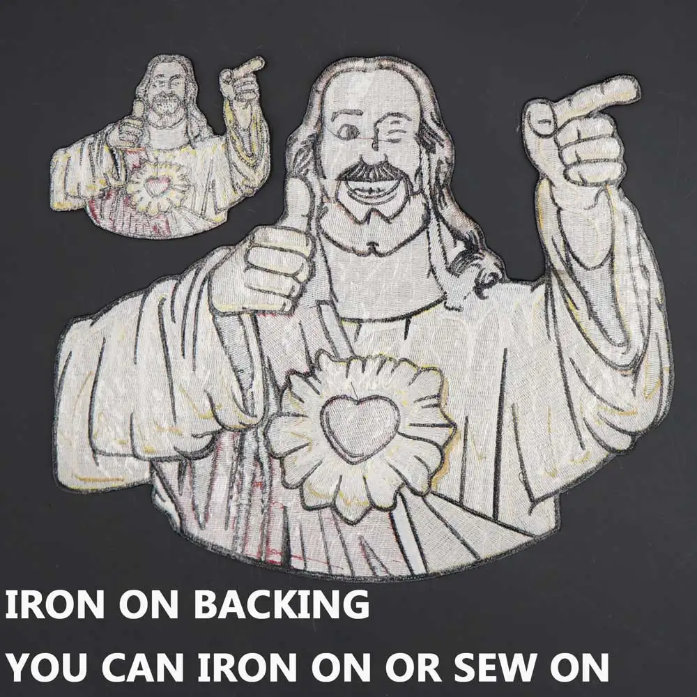 Parche bordado divertido de Jesús Cristo, parches de hierro para ropa, tamaño de espalda completo - imagen 4