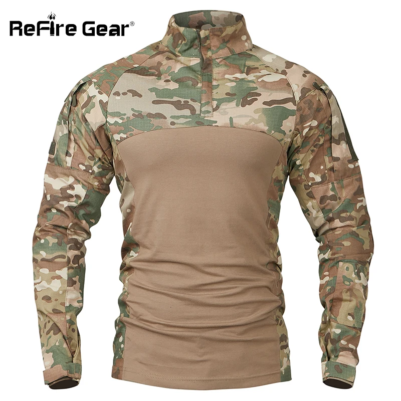 ReFire Gear-camisetas tácticas de camuflaje para hombre, camisas elásticas transpirables, militares, soldados SWAT de combate del Ejército, Verano - imagen 2