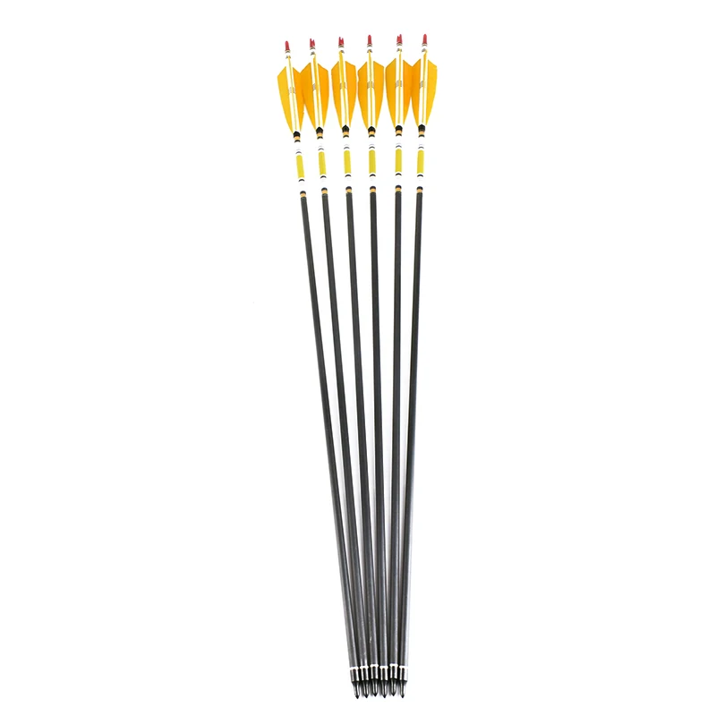 12 unids/lote 80cm tiro con arco de caza longitud ballesta flechas de carbono OD 7,6mm pluma de pavo amarillo para arco compuesto de 20-50 libras - imagen 3