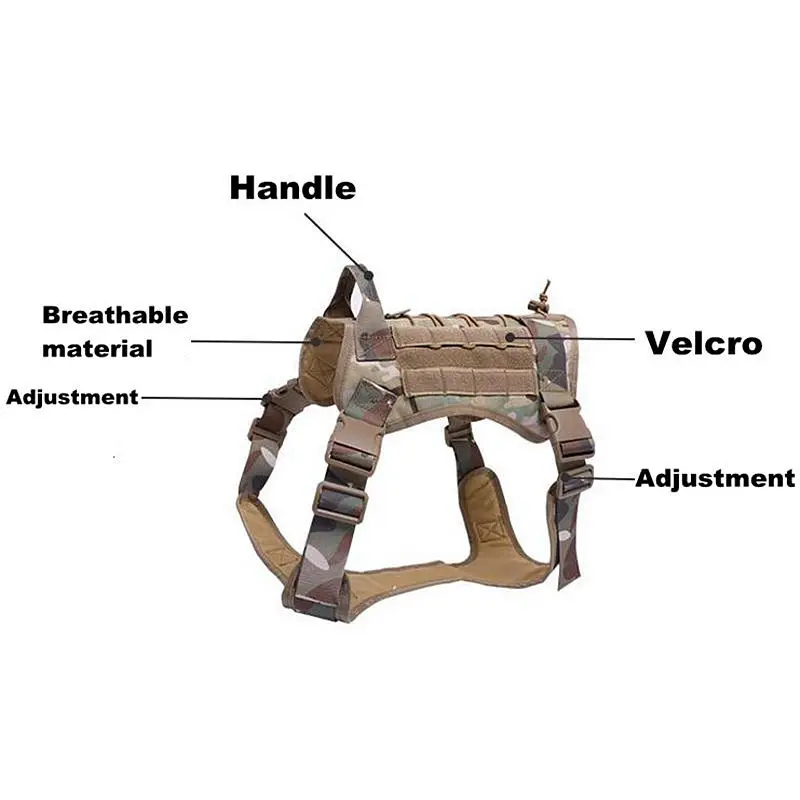 Arnés táctico para perro, chaleco para caminar, senderismo, caza, militar, impermeable, Molle, entrenamiento, servicio, con asa - imagen 2