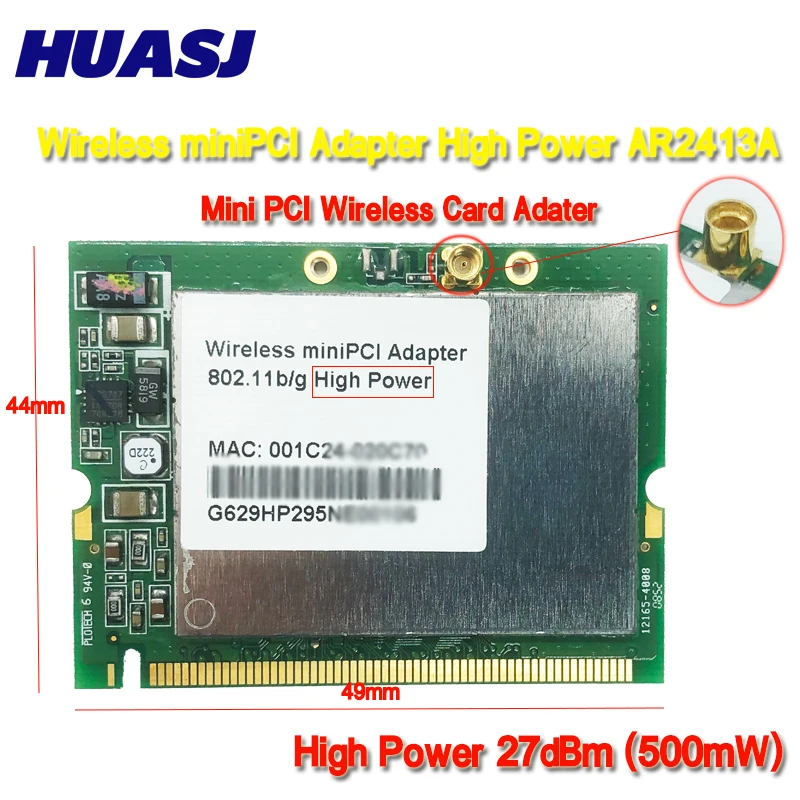Huasj Atheros Mini PCI AR2413A 802.11b/g 27dBm (500mW) Adaptador miniPCI inalámbrico tarjeta de alta potencia Ar5005g Ar5bmb5