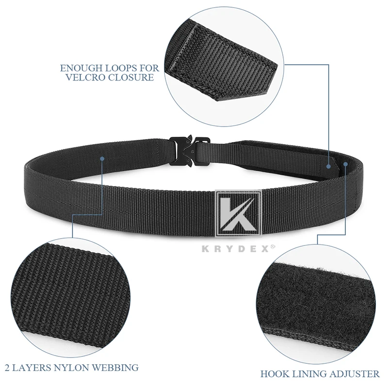 KRYDEX-Cinturón de trabajo táctico de 1,5 pulgadas, cinturón de tiro de liberación rápida, 1,5 ", giro a 1" de ancho, cinturón negro rígido EDC de 2 capas para hombres - imagen 4