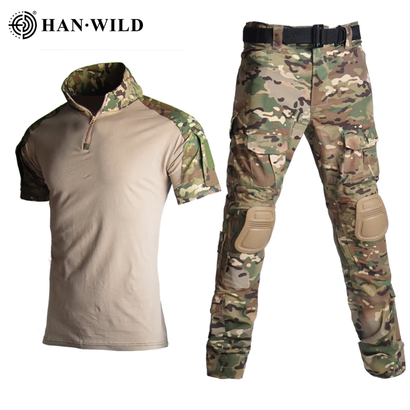 Uniforme de combate táctico militar para hombre, Tops Tatico, camisa de caza, pantalones Cargo Multicam Airsoft con rodilleras, Unisex, multibolsillo - imagen 5
