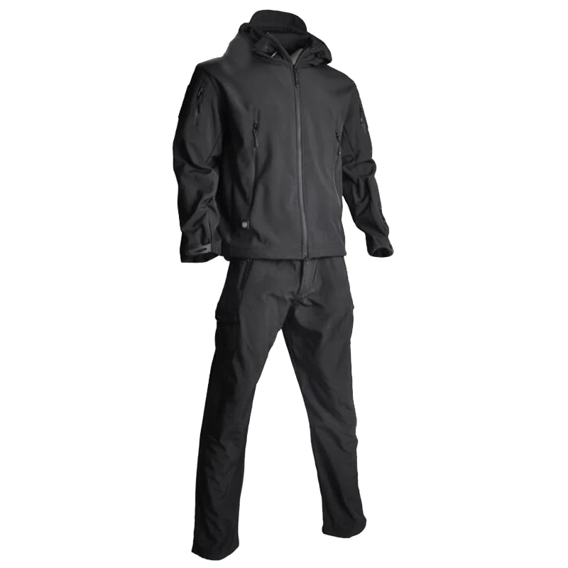 Traje táctico de Softshell para exteriores, ropa de caza de camuflaje impermeable con capucha, chaqueta y pantalones de lana para senderismo y Camping - imagen 2