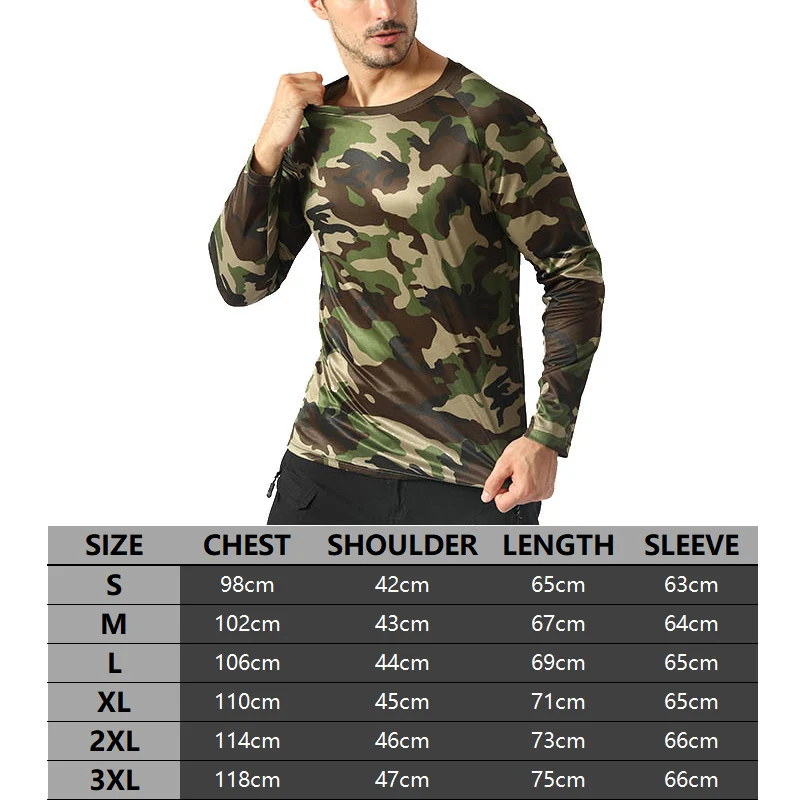 Mege-Camiseta de camuflaje táctico para hombre, Camisa masculina de manga larga, secado rápido, ropa de entrenamiento militar para exteriores, Airsoft y Paintball - imagen 5