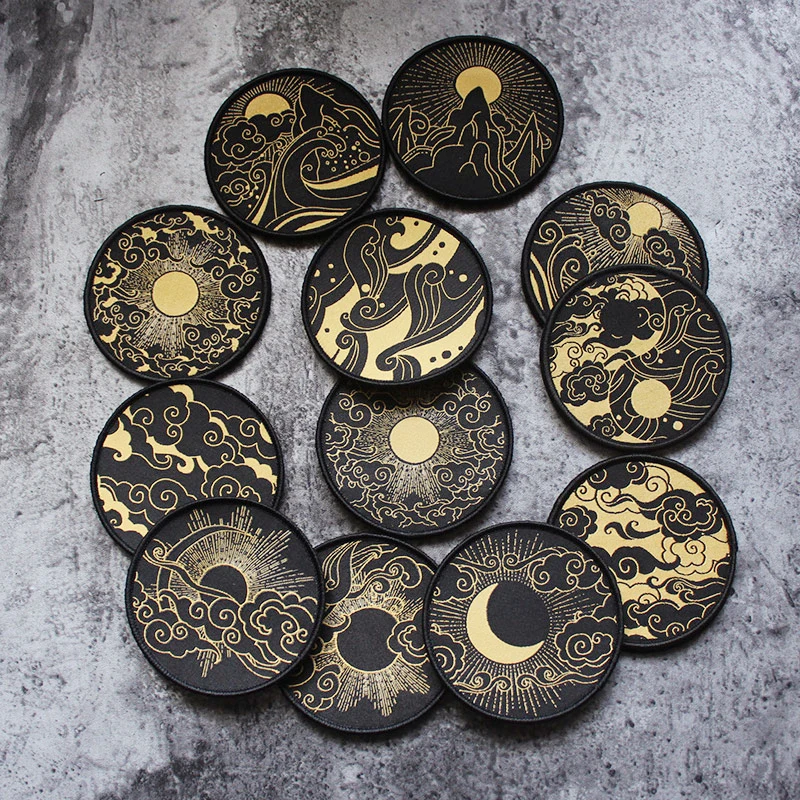 Parche bordado de nubes auspiciosas, brazalete de buena suerte para ropa, chaleco, chaqueta, insignias, 12 estilos, elemento chino, Twin Peaks, Luna, sol - imagen 2