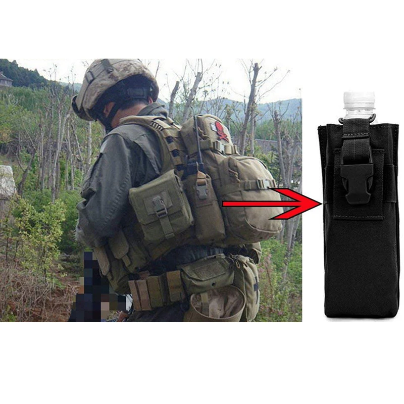 Bolsa táctica para walkie-talkie, soporte para botella de agua, sistema Molle, bolsillo suave, linterna, equipo de funda - imagen 5