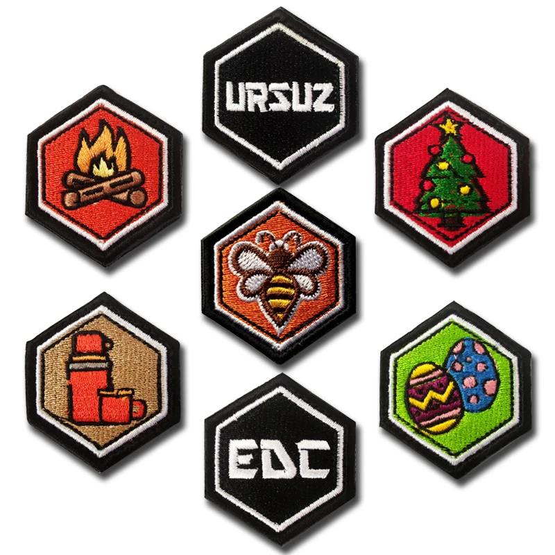 Parches hexagonales de alta calidad, abeja, árbol de Navidad, antorcha, insignia bordada, gancho, brazalete, pegatinas 3D para chaqueta y mochila - imagen 5