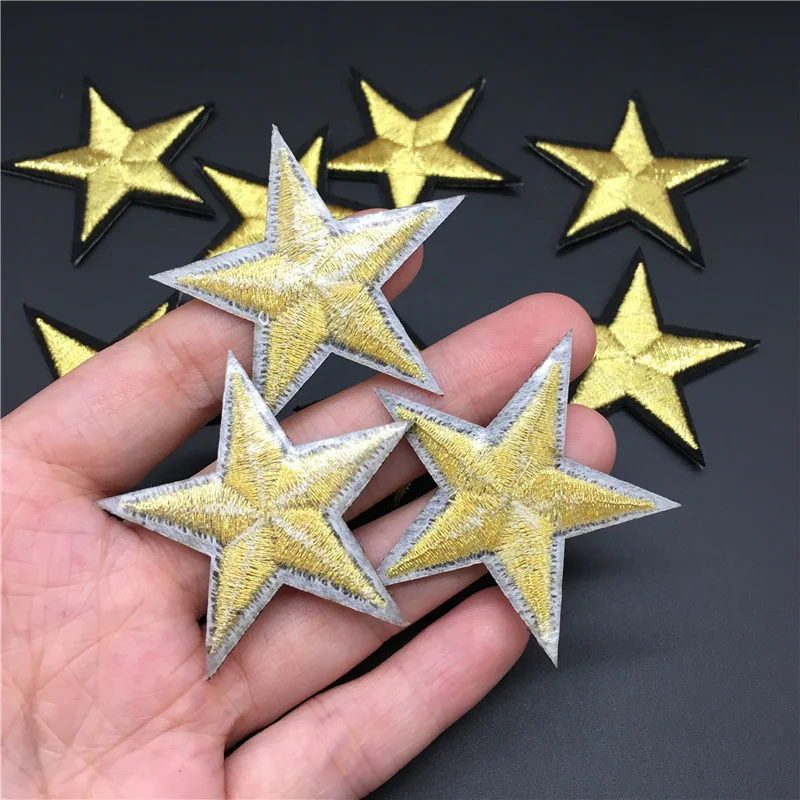 10 Uds. Parches con apliques de estrellas doradas para ropa, insignias de dibujos animados, rayas bordadas para planchar para ropa, pegatina de camiseta de costura Diy - imagen 5