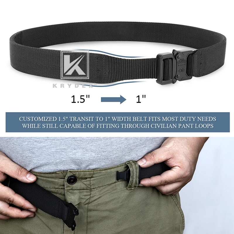 KRYDEX-Cinturón de trabajo táctico de 1,5 pulgadas, cinturón de tiro de liberación rápida, 1,5 ", giro a 1" de ancho, cinturón negro rígido EDC de 2 capas para hombres - imagen 5