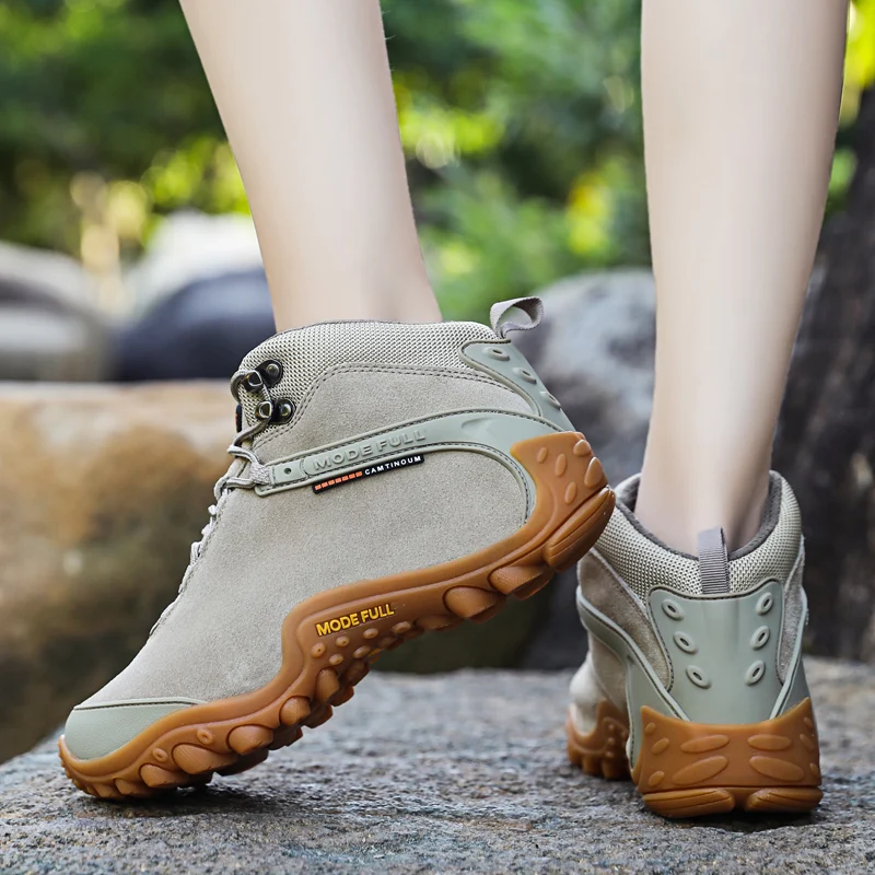 Botas de senderismo de cuero de vaca para hombre y mujer, zapatos de nieve impermeables para exteriores, escalada, montaña, caza, caminar, invierno - imagen 2