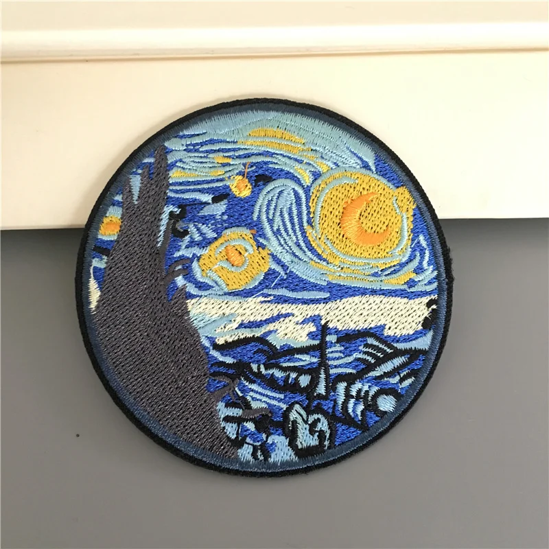 Van Gogh-parches bordados de pintura para ropa, insignias Diy a rayas, pegatinas para ropa de costura, apliques de planchado - imagen 3