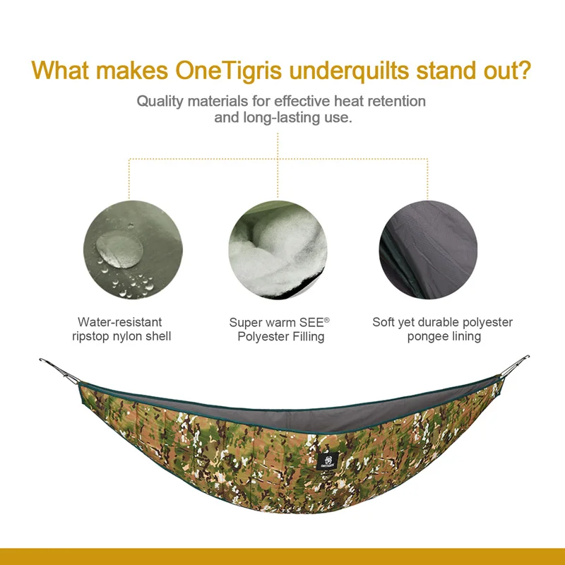 OneTigris hamaca ultraligera Underquilts 3 Temporada 41 F-68 F/5 C-20 C HIDEOUT edredón cálido para acampar senderismo mochilero - imagen 5