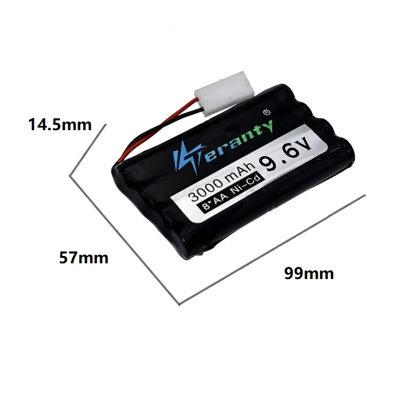 Batería recargable de 3000mah y 9,6 v para juguetes a control remoto, batería AA Nicd de 9,6 v y 2400mah para coches, tanque, Robots, pistola, barco a control remoto, 2 uds. - imagen 3