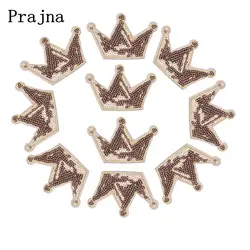 Prajna-Parches de lentejuelas para planchar corona de dibujos animados, insignias bonitas, juego de 10 piezas baratos, parche para adorno de ropa, accesorios artesanales, bricolaje