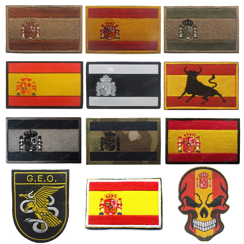 Parches bordados de bandera de España, parche táctico militar, emblema de Calavera, apliques reflectantes, insignias bordadas de goma - imagen 2