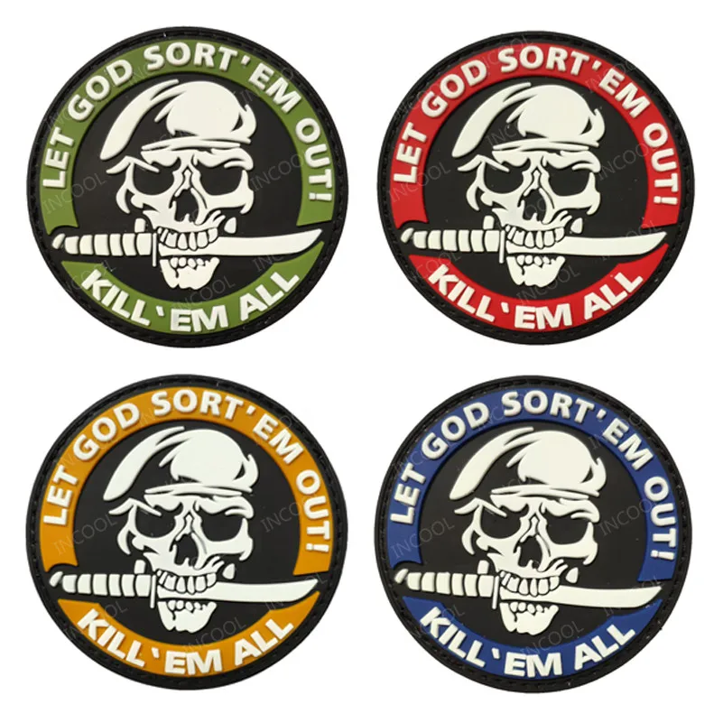 Parches de goma de calavera sin cuchillo, parche decorativo sin vida, parche de PVC One Shot One Kill para ropa, mochila, bolsas - imagen 2