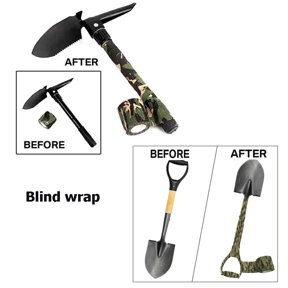 Cinta de camuflaje autoadhesiva para exteriores, vendaje elástico, envoltura protectora táctica no tejida de camuflaje para caza, Rifle, pistola, linterna - imagen 3
