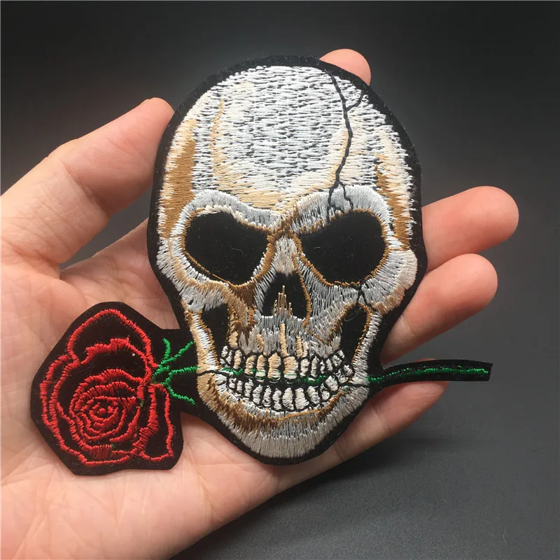 Parche bordado de calavera para planchar, adhesivo para ropa, apliques, chaqueta, abrigo, Punk, accesorio de costura DIY, tamaño: 10,2x9,1 cm - imagen 5
