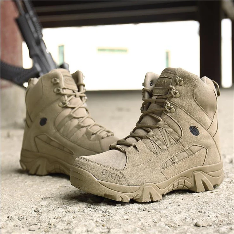 Botas de combate tácticas para hombre, Botines de cuero genuino para exteriores, botas militares del Ejército, zapatos de caza y trabajo, talla 39-46 - imagen 3