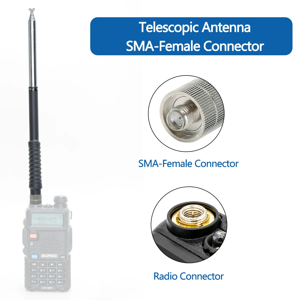 Antena telescópica sma-hembra/macho VHF 136-174MHz, 130cm de alta ganancia para Baofeng UV-5R PRO Quansheng UV K5 Walkie Talkie - imagen 3