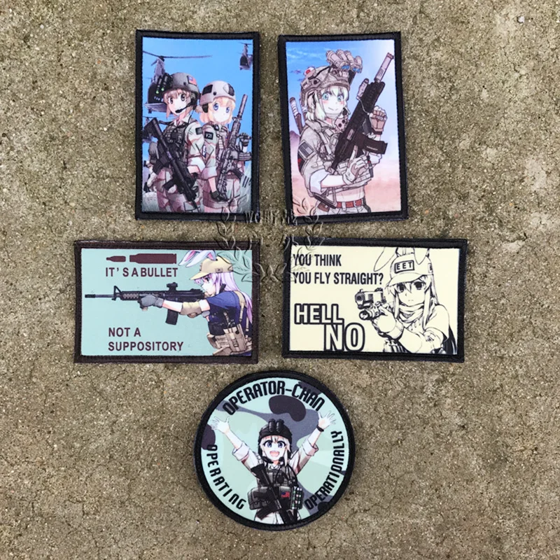 Parche táctico de transferencia de calor para chica, capítulo de operador de equipo de brazos, insignia militar de piloto de Anime de dos dimensiones para mochila de ropa - imagen 5