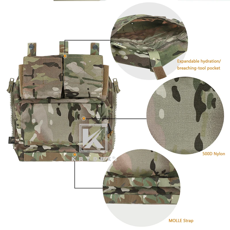 KRYDEX-mochila táctica con cremallera, bolsa de Panel para CPC, NCPC, AVS, JPC 2,0, chaleco portador de agua, bolsa de combate para caza, Airsoft - imagen 5