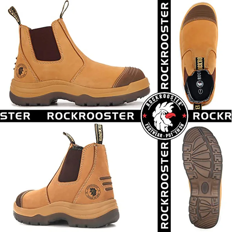 ROCKROOSTER-zapatos de senderismo para hombre, botas de caza impermeables, zapatos de seguridad de cuero, botines tácticos, zapatos de trabajo, zapatillas con punta de acero - imagen 3