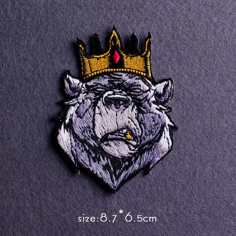 Parche Punk, parches bordados para ropa, parche bordado de oso León rey, parches para planchar para ropa, apliques, insignia de calavera DIY - imagen 3