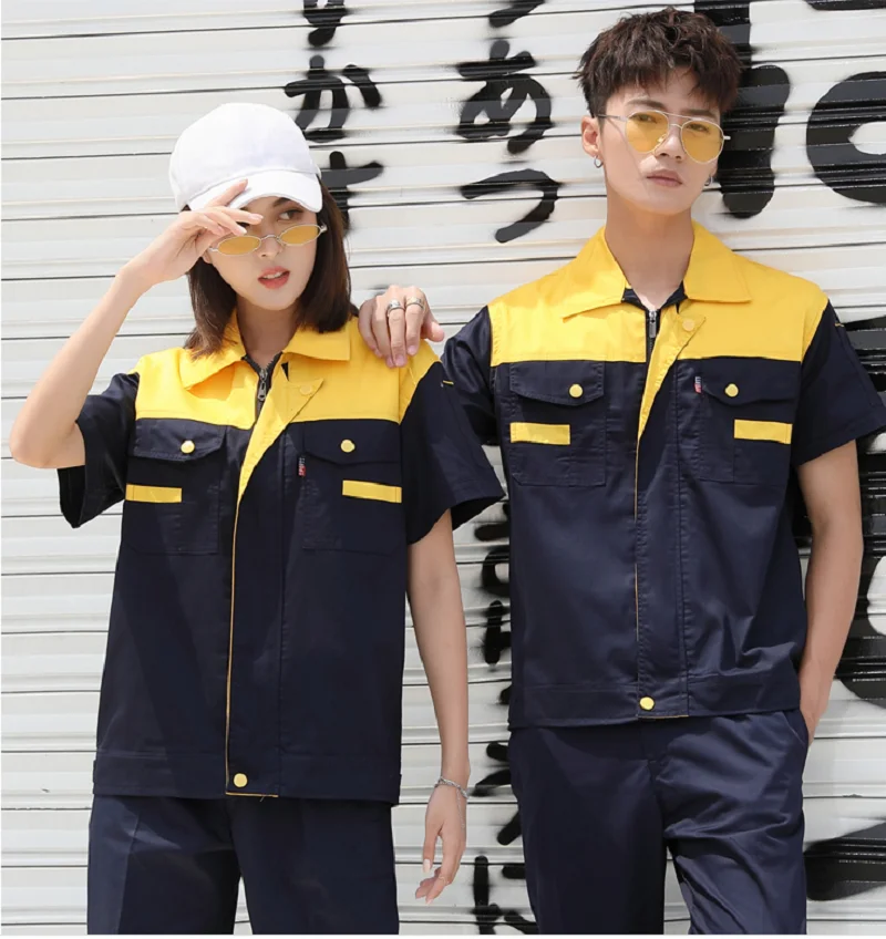 Conjunto de ropa de trabajo de verano, uniforme, monos finos y transpirables, trajes de soldadura absorbentes para el sudor para reparación de automóviles, Tops + Pantalones para mecánicos de taller - imagen 4