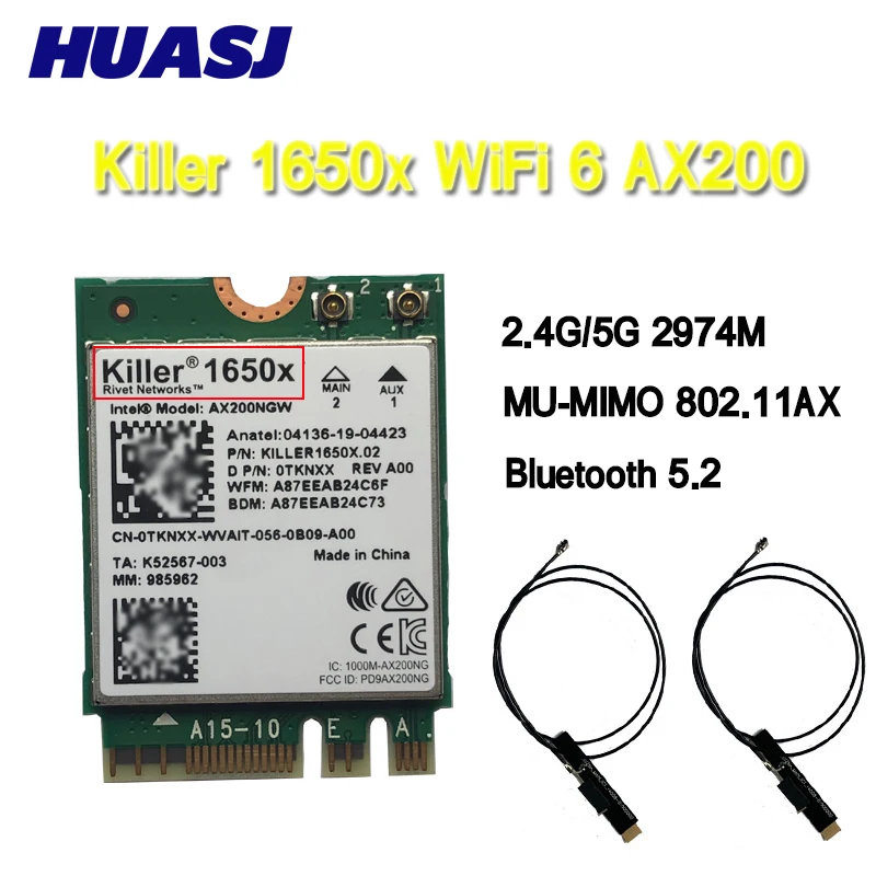 HUASJ-Killer 1650X AX200, WiFi6, 802.11ax, 3000M, 2,4G, 5G, tarjeta Wifi AX200NGW, Bluetooth 5,2, ordenador portátil para Windows 10
