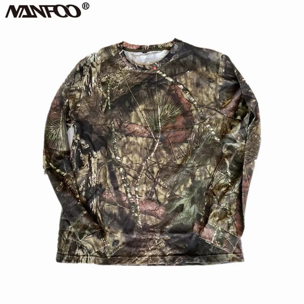 Camisa de camuflaje biónico de verano para caza y pesca, camiseta de manga larga con sombrilla, camiseta holgada informal de camuflaje de jungla para exteriores de talla grande - imagen 3
