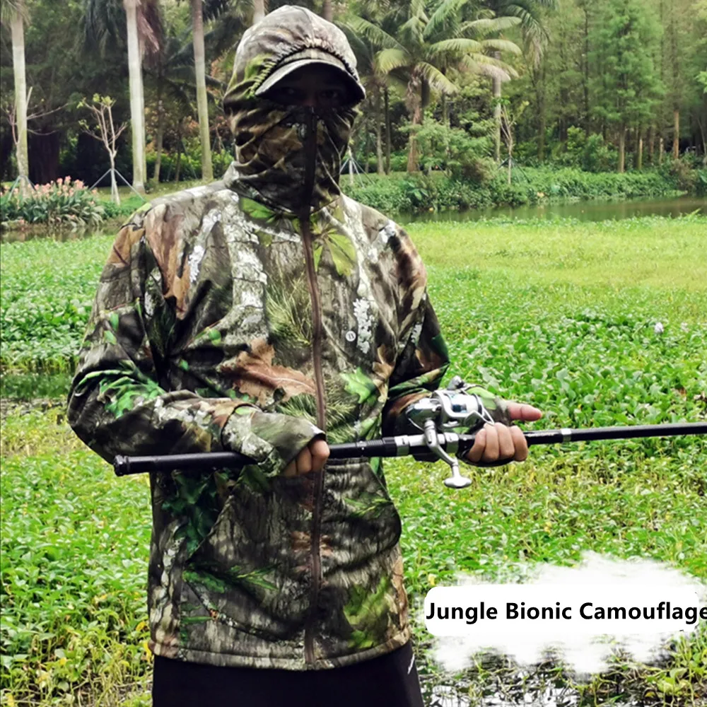 Ropa de caza de camuflaje biónico, sudaderas con capucha de pesca con cremallera frontal, chaqueta de fotografía de jungla suave y transpirable de seda helada, superventas - imagen 4