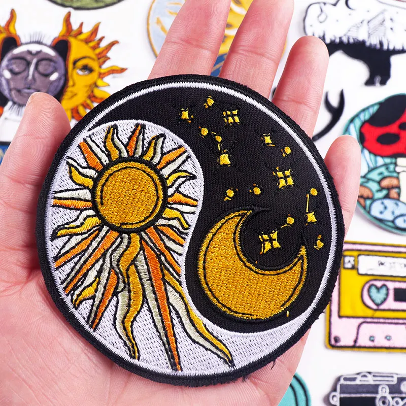 Parches bordados de sol para ropa, parches de apliques de montañas exteriores DIY para ropa, espacio, naturaleza, aventura, parches para planchar - imagen 5