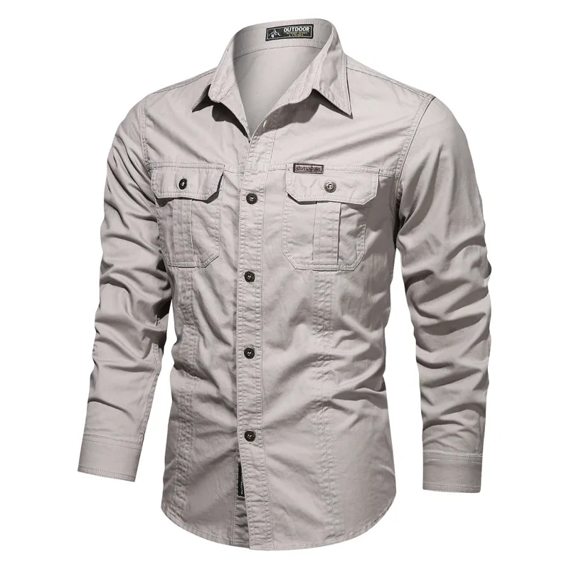 Nueva camisa informal para hombre 5XL 6XL, sobrecamisa para hombre 2020, camisas militares de algodón, ropa de marca para hombre, camisa de ocio, blusa AF1388 - imagen 4