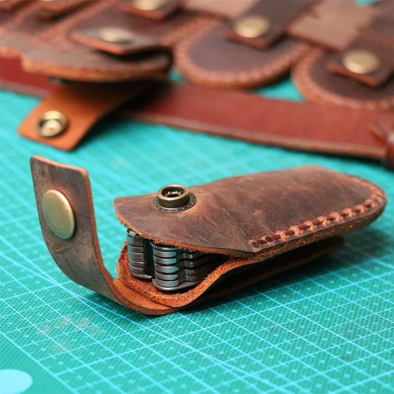 Cuchillo de bolsillo plegable de cuero de vaca Crazy Horse, alicates para herramientas, funda, hebilla, cinturón, bolsa de cintura, 10 tipos - imagen 3