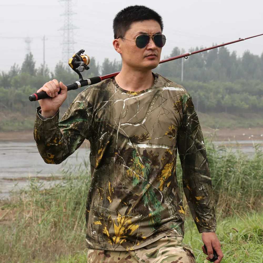 Camiseta de camuflaje biónico de árbol para hombre, camiseta de caza y pesca, camiseta interior de manga larga de jungla, Top deportivo antisudor para fotografía de vida silvestre - imagen 5
