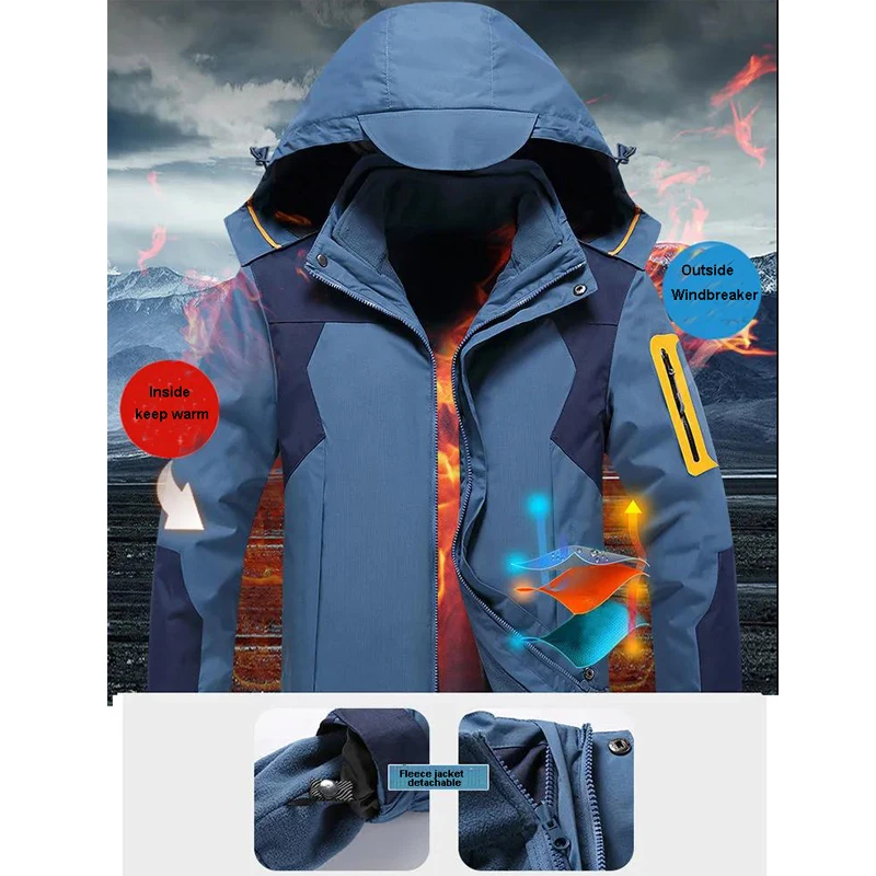 Abrigo con capucha para hombre, impermeable, transpirable, desmontable, de lana, senderismo, Camping, senderismo, escalada, esquí, chaqueta deportiva de invierno 3 en 1 - imagen 4