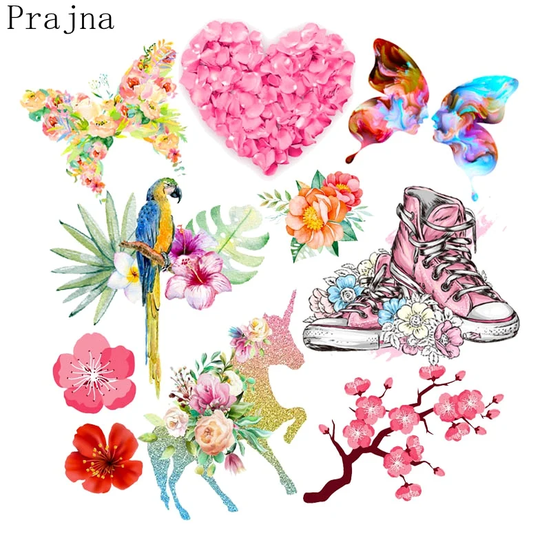 Prajna-pegatina para ropa con forma de flor y mariposa, apliques de unicornio de dibujos animados, transferencias de hierro para ropa, parches para planchar - imagen 2